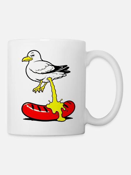 Bratwurst mit Senf, Vogel - Tasse - Weiß