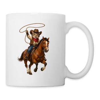 Chat cowboy en course à cheval - Mug blanc - blanc - Droite