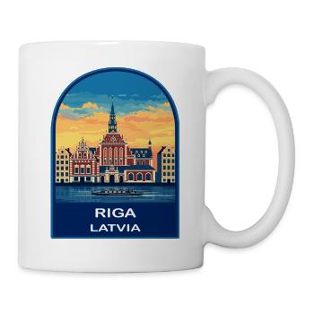 Insigne rétro du coucher de soleil du front de mer de la vieille ville de Lettonie de Riga - Mug blanc - blanc - Droite