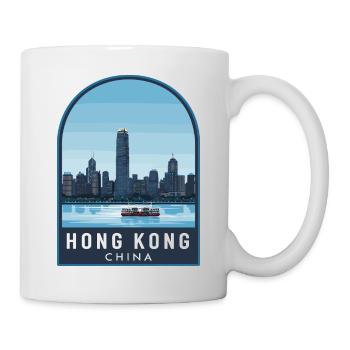 Hong Kong Skyline Star Ferry Retro Blue Sky Badge - Mug - white - Right