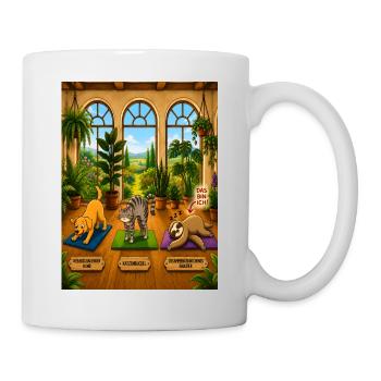 Zusammengebrochenes Faultier – Lustiges Yoga Shirt - Tasse - Weiß - Rechts