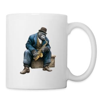 Elegant gorilla as a jazz musician with saxophone - Mug - white - Right