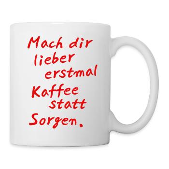 Kaffee statt Sorgen – Handlettering Rot - Tasse - Weiß - Rechts