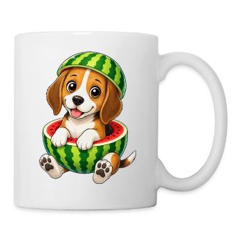 variation_36549Süßer Beagle Cartoon mit Melone  - Tasse - Weiß - Rechts