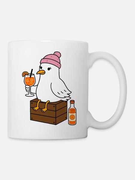 Möwe mit Cocktail im Strandlook - Tasse - Weiß