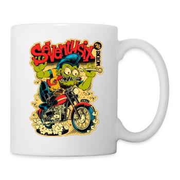 Green Monster on Motorcycle – Comic Style - Mug - white - Right