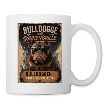 Bulldogge mit Sonnenbrille - Tasse - Weiß - Rechts