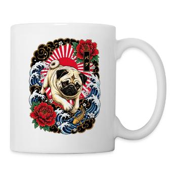 Mops im japanischen Irezumi Tattoo Stil - Tasse - Weiß - Rechts