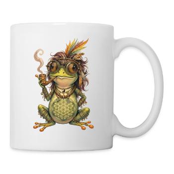 Aquarelle : Grenouille bohème avec pipe et plumes - Mug blanc - blanc - Droite