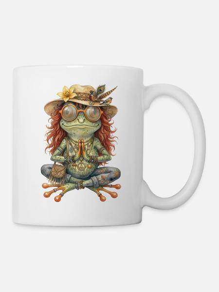 Watercolor Design: Meditating Boho Frog - Mug - white