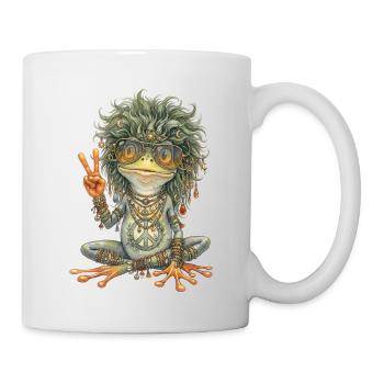 Aquarelle : Grenouille hippie avec le signe de paix - Mug blanc - blanc - Droite