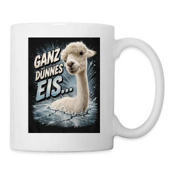 Ganz dünnes Eis – Comic Alpaka - Tasse - Weiß - Rechts