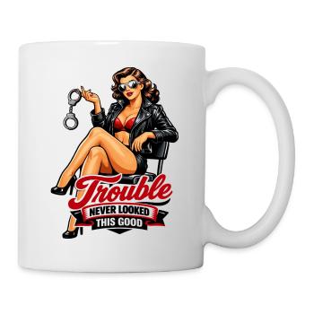 Pin-Up Girl Biker Lady: Trouble Looked Good - Mug - white - Right