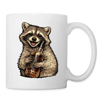 Waschbär mit Whiskyflasche Whiskey - Tasse - Weiß - Rechts