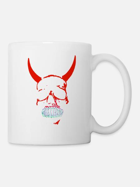 Roter Dämonenschädel Neon - Tasse - Weiß