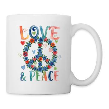Love and Peace Blumenzeichen im Aquarellstil - Tasse - Weiß - Rechts