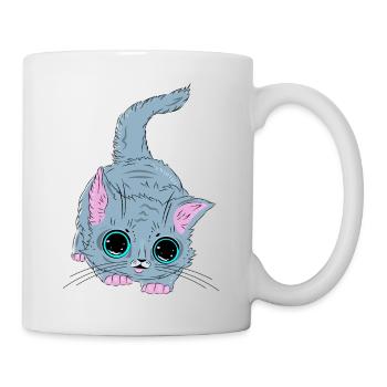 Graues Kätzchen mit Neonaugen - Tasse - Weiß - Rechts