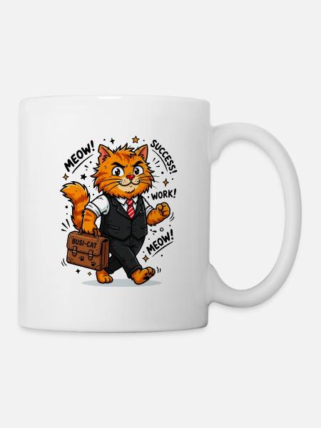 Hard-working business cat with briefcase - Mug - white