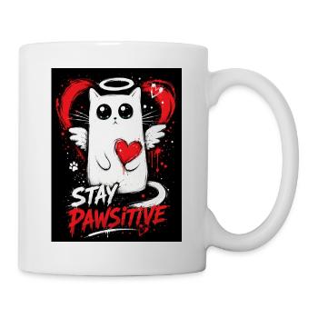 Stay Positive Katze Graffiti - Tasse - Weiß - Rechts