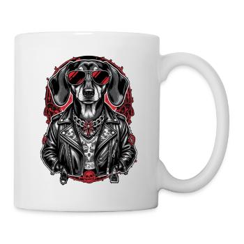 Rock Dackel Tattoo Style – Bold Streetwear - Tasse - Weiß - Rechts