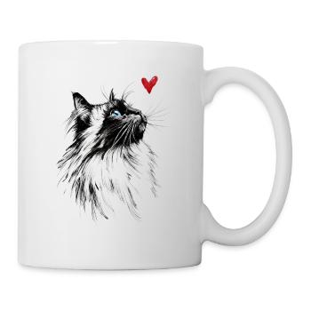 Katze Aquarell Herz Katzengeschenk - Tasse - Weiß - Rechts
