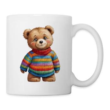 Niedlicher Teddybär im bunten Ringelpullover - Tasse - Weiß - Rechts
