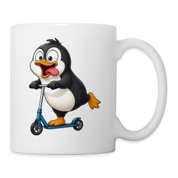 Cute Penguin Cartoon on Scooter - Mug - white - Right
