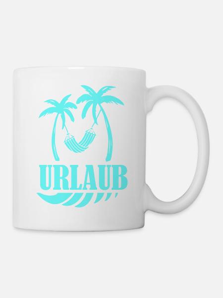 URLAUB Palmen Hängematte Design - Tasse - Weiß