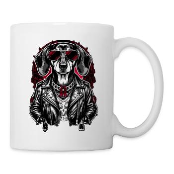 Style de tatouage Rock Dachshund – Streetwear audacieux - Mug blanc - blanc - Droite