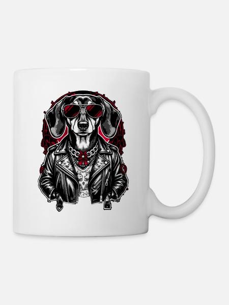 Style de tatouage Rock Dachshund – Streetwear audacieux - Mug blanc - blanc