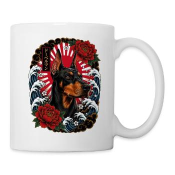 Dobermann im japanischen Irezumi Tattoo Stil - Tasse - Weiß - Rechts
