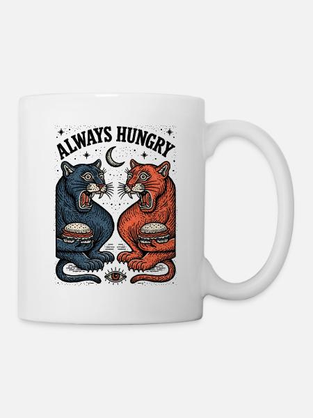 Immer Hungrig Katzenduo mit Burger - Tasse - Weiß