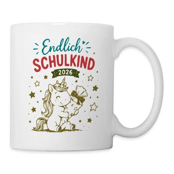 Endlich Schulkind 2026 Unicorn Einhorn - Tasse - Weiß - Rechts