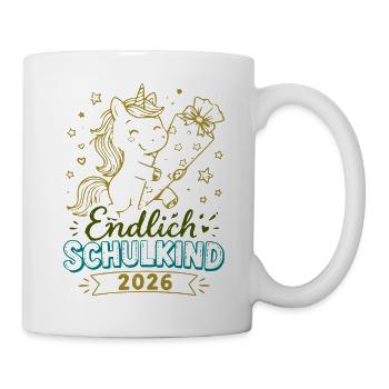 Endlich Schulkind 2026 Unicorn - Tasse - Weiß - Rechts