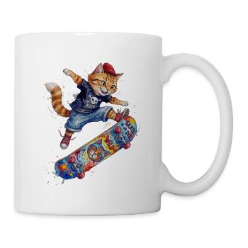 Coole Skater Katze auf Skateboard-Aquarell Design - Tasse - Weiß - Rechts