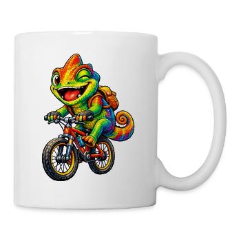 Chamäleon auf dem Fahrrad - Tasse - Weiß - Rechts