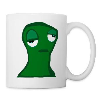 Müde grüne Figur – minimalistischer Cartoon,  Frus - Tasse - Weiß - Rechts
