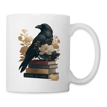 Rabe auf Büchern - Tasse - Weiß - Rechts