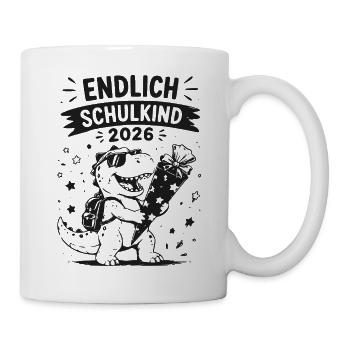 Endlich Schulkind 2026 Dino Feier - Tasse - Weiß - Rechts