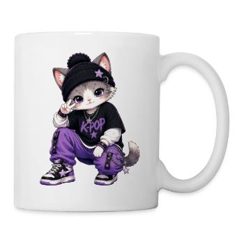 K-Pop-Katze im lila Hoodie - Tasse - Weiß - Rechts