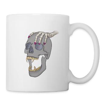Schädel mit Hand - Tasse - Weiß - Rechts