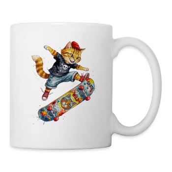 Cool Skating Cat Skateboard Watercolor Design - Tasse - Weiß - Rechts