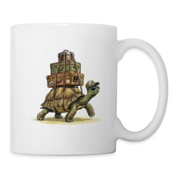 Lustige Reise Schildkröte mit Koffer Urlaubs Motiv - Tasse - Weiß - Rechts