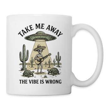 Alien-Gitarrist unter Wüsten-UFO - Tasse - Weiß - Rechts