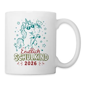 Endlich Schulkind 2026 Unicorn Feier - Tasse - Weiß - Rechts