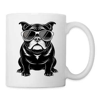 Bulldogge mit Sonnenbrille - Tasse - Weiß - Rechts