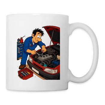 Animierter Mechanismus am Motor - Tasse - Weiß - Rechts