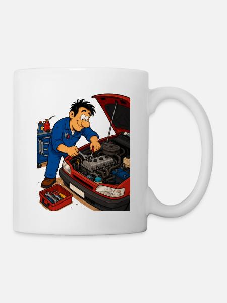 Animierter Mechanismus am Motor - Tasse - Weiß