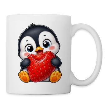 Süßer Pinguin mit Erdbeeren Cartoon Sommer - Tasse - Weiß - Rechts