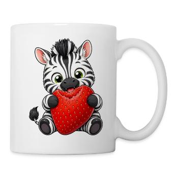 Süßes Cartoon Zebra mit Erdbeeren - Tasse - Weiß - Rechts